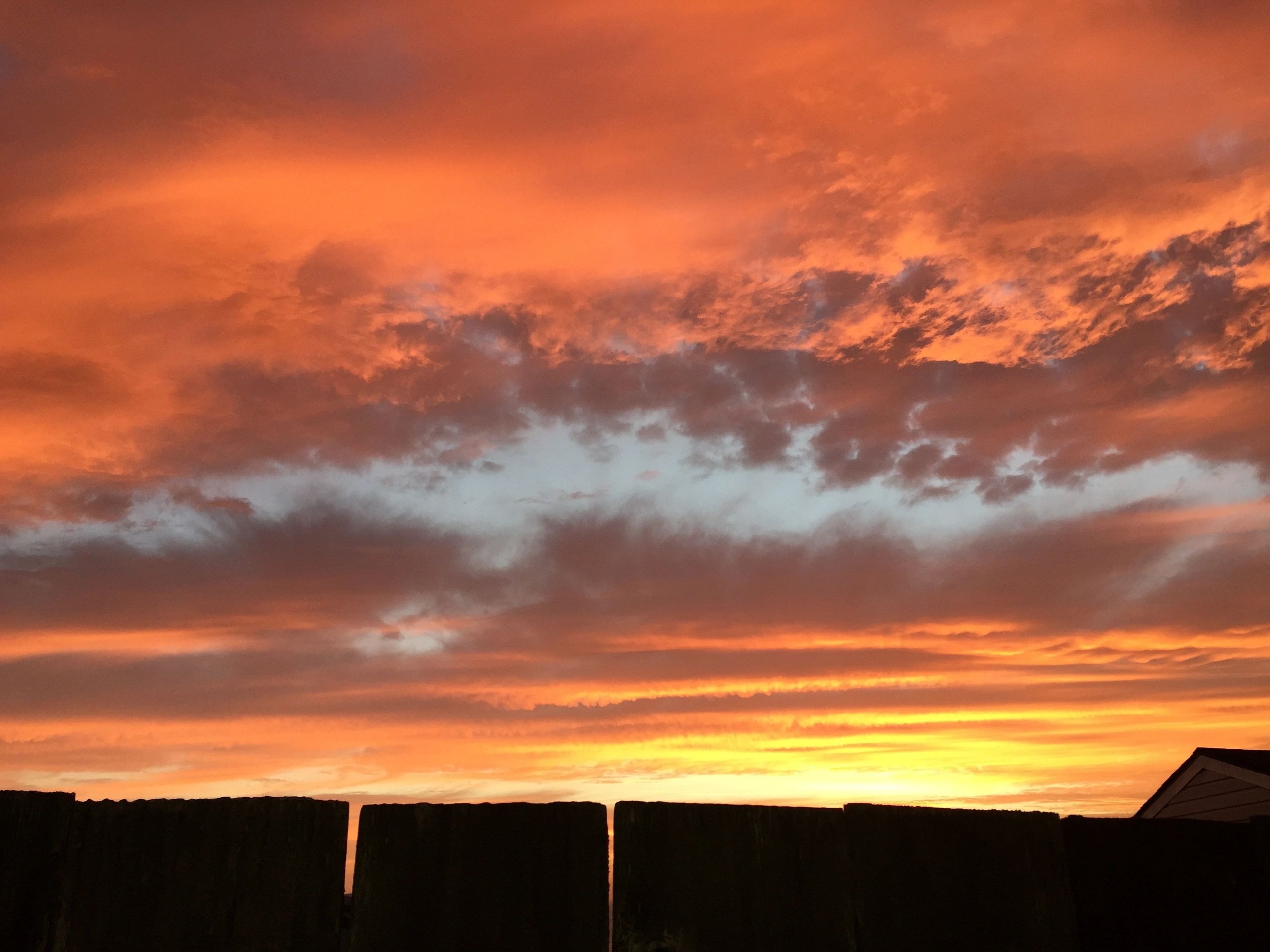 Dramatic sunset sky with building silhouettes